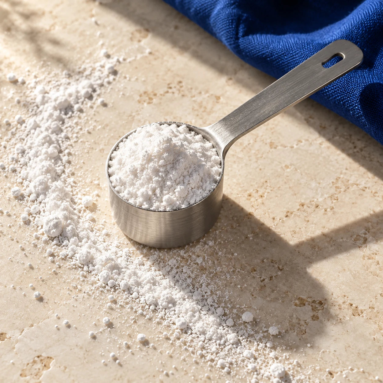 Close-up of white powder in a scoop
